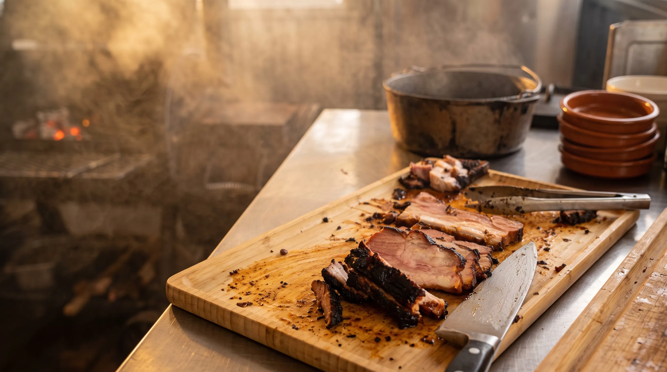 Gerookt buikspek van de BBQ